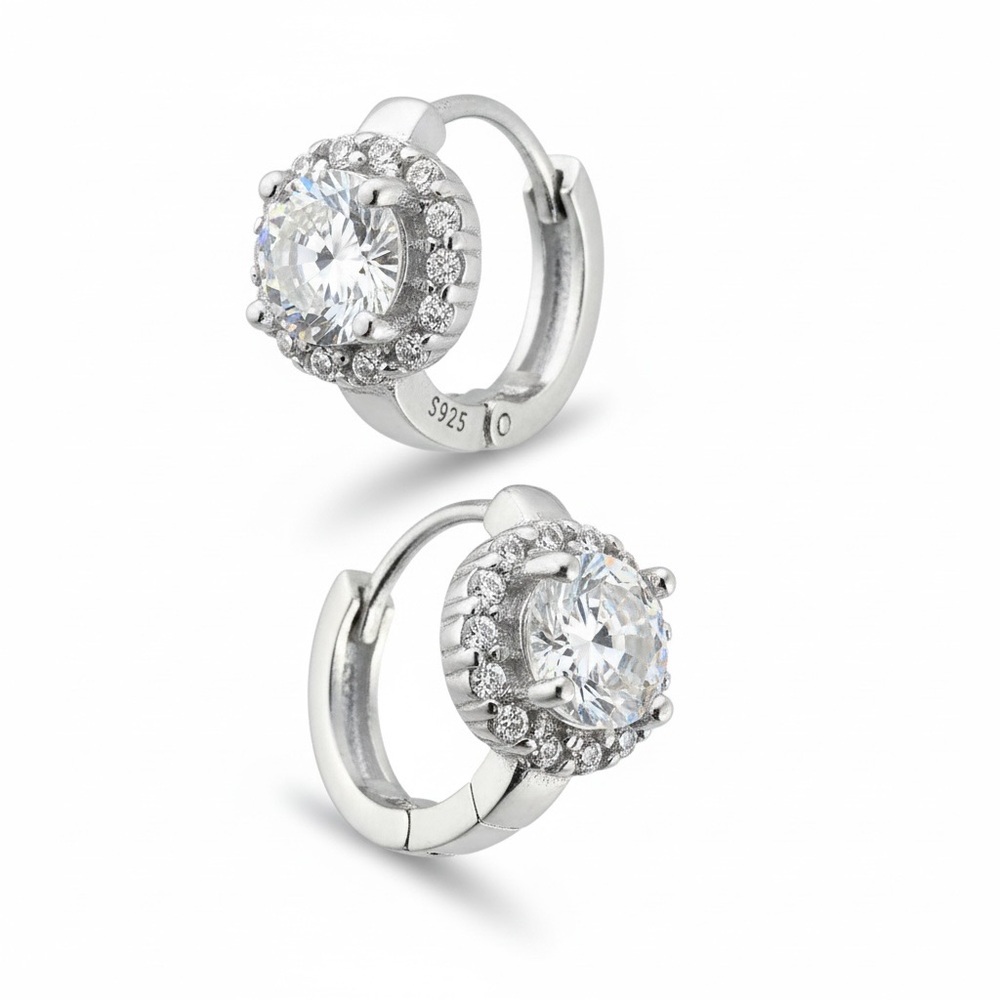 5mm 1.0 CT Moissanite Halo Round Huggie Hinge Earrings